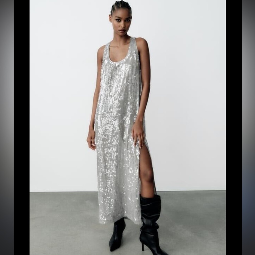Silver Sequin Sleeveless Dress